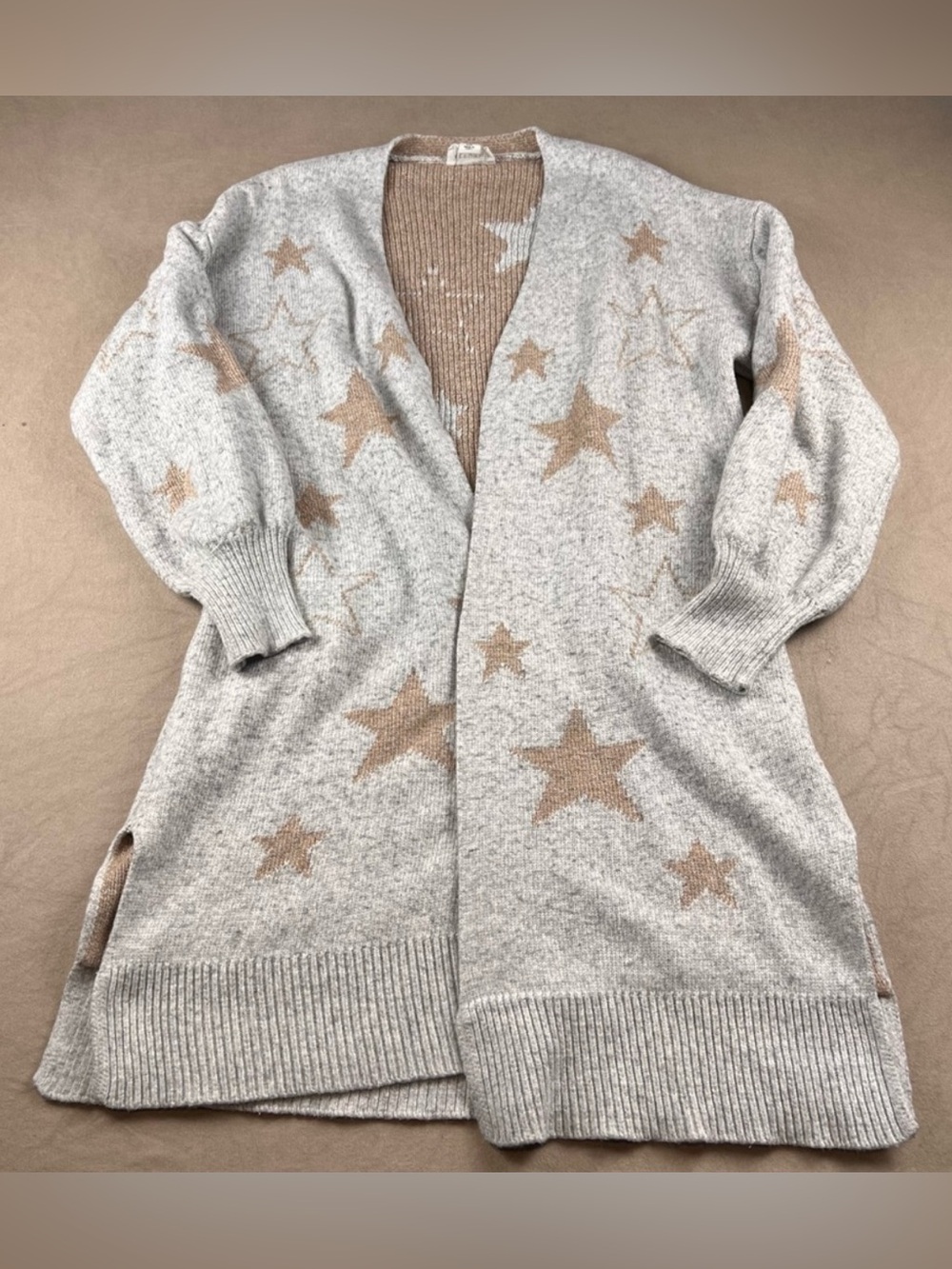 ❤️ For the Republic Large Womens Gray Star Open Front Long Cardigan Sweater (B4)